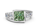 White gold Bezel Set Fancy Green Princess Cut Diamond Split Shank Ring_12