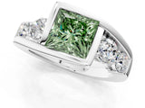 White gold Bezel Set Fancy Green Princess Cut Diamond Split Shank Ring_13
