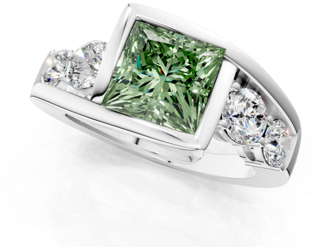 White gold Bezel Set Fancy Green Princess Cut Diamond Split Shank Ring_1