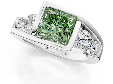 White gold Bezel Set Fancy Green Princess Cut Diamond Split Shank Ring_25