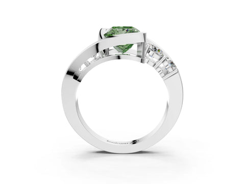 White gold Bezel Set Fancy Green Princess Cut Diamond Split Shank Ring_3