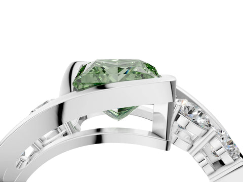 White gold Bezel Set Fancy Green Princess Cut Diamond Split Shank Ring_4