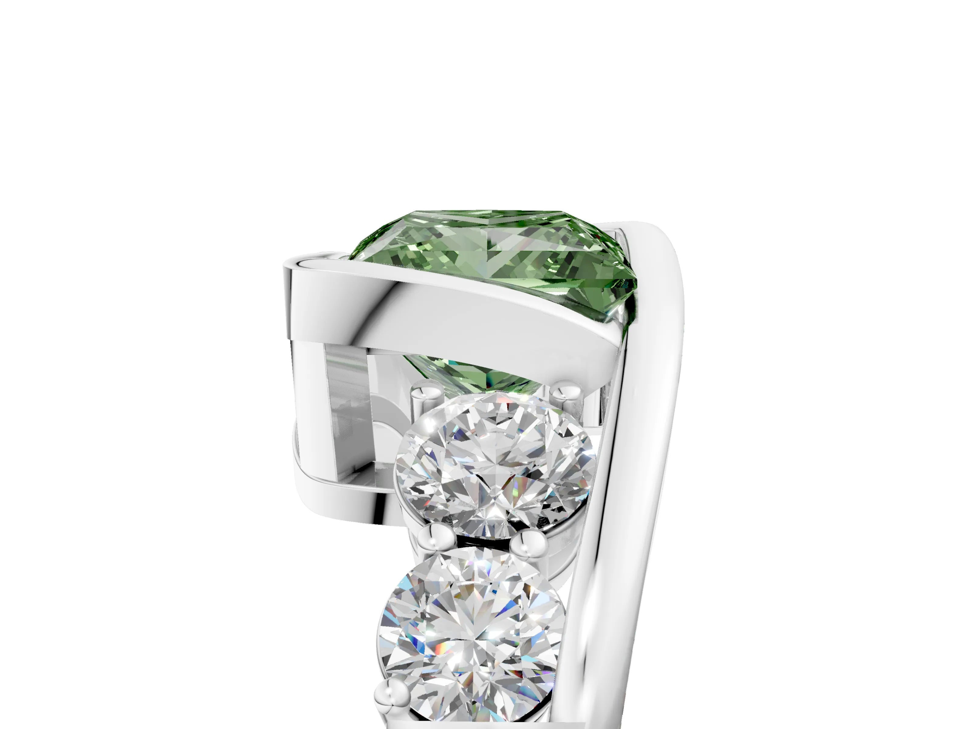 White gold Bezel Set Fancy Green Princess Cut Diamond Split Shank Ring_5