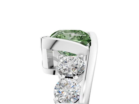 White gold Bezel Set Fancy Green Princess Cut Diamond Split Shank Ring_5