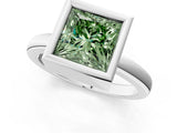 White gold Bezel Set Fancy Green Princess Cut Solitaire Engagement Ring with Classic Band_1