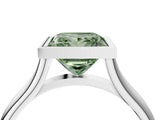 White gold Bezel Set Fancy Green Princess  Cut Solitaire Ring with Tapered Band 1