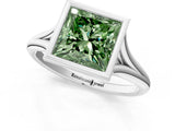 White gold Bezel Set Fancy Green Princess  Cut Solitaire Ring with Tapered Band 4