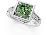 White gold Bezel Set Fancy Green Princess  Diamond Milgrain Pave Engagement Ring_1