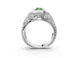 White gold Bezel Set Fancy Green Radiant Cut Diamond Milgrain Band Ring_3