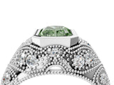 White gold Bezel Set Fancy Green Radiant Cut Diamond Milgrain Band Ring_4