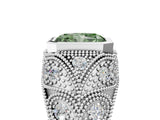 White gold Bezel Set Fancy Green Radiant Cut Diamond Milgrain Band Ring_5