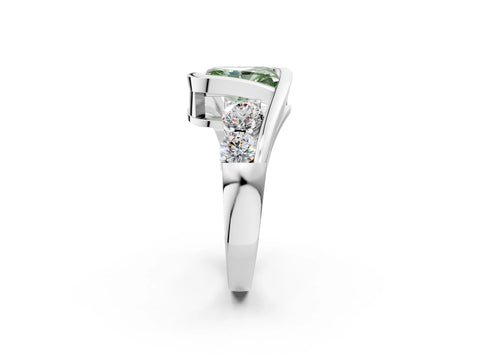 White gold Bezel Set Fancy Green Radiant Cut Diamond Split Shank Ring_2