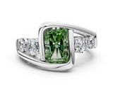 White gold Bezel Set Fancy Green Radiant Cut Diamond Split Shank Ring_35