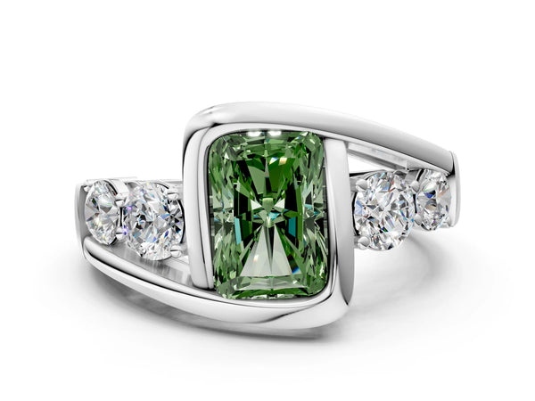 Platinum Radiant Cut Bezel Bypass Engagement Ring Setting for Fancy Green Center