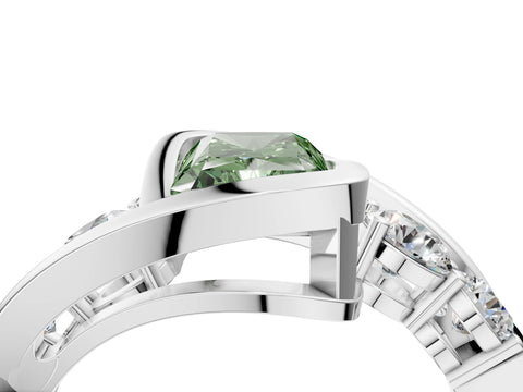 White gold Bezel Set Fancy Green Radiant Cut Diamond Split Shank Ring_39