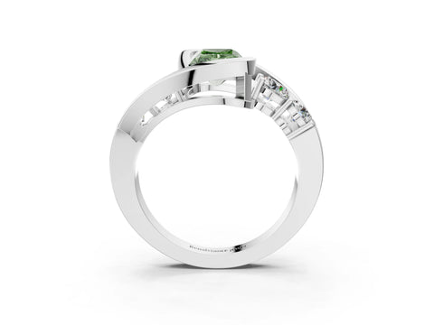 White gold Bezel Set Fancy Green Radiant Cut Diamond Split Shank Ring_3