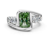 White gold Bezel Set Fancy Green Radiant Cut Diamond Split Shank Ring_48