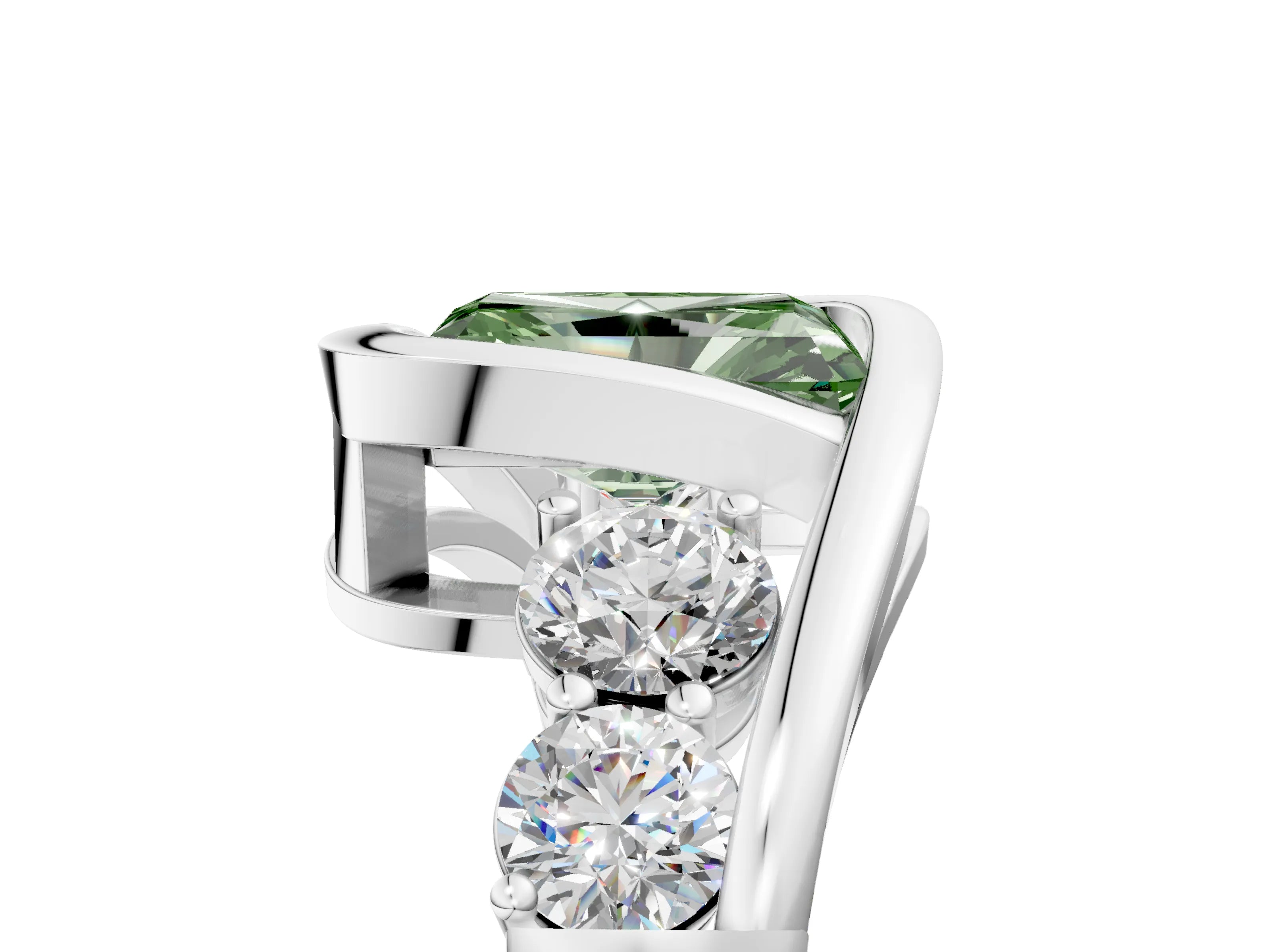White gold Bezel Set Fancy Green Radiant Cut Diamond Split Shank Ring_5