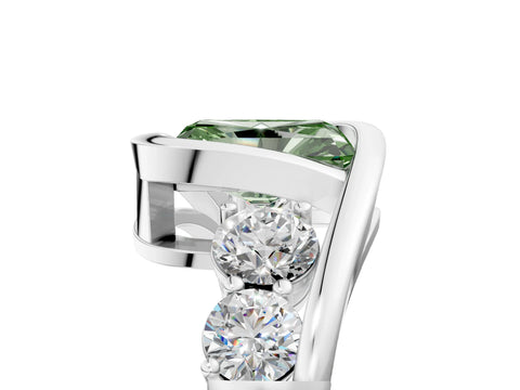 White gold Bezel Set Fancy Green Radiant Cut Diamond Split Shank Ring_5