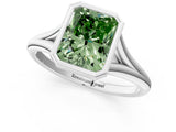 White gold Bezel Set Fancy Green Radiant  Cut Solitaire Ring with Tapered Band 2
