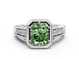 White gold Bezel Set Fancy Green Radiant  Diamond Milgrain Pave Engagement Ring_30