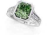 White gold Bezel Set Fancy Green Radiant  Diamond Milgrain Pave Engagement Ring_31
