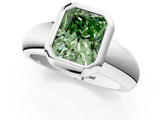 White gold Bezel Set Fancy Green Radiant  Solitaire Ring with Wide Band 3