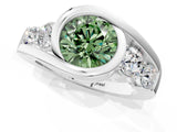 White gold Bezel Set Fancy Green Round Cut Diamond Split Shank Ring_25