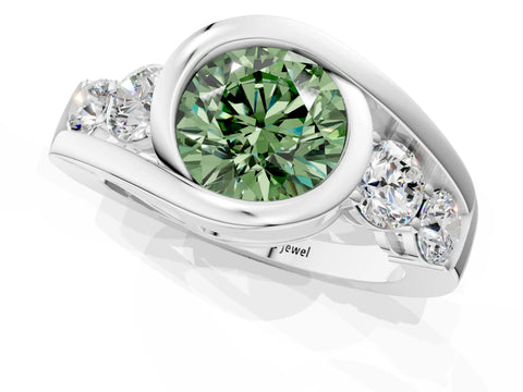 White gold Bezel Set Fancy Green Round Cut Diamond Split Shank Ring_25