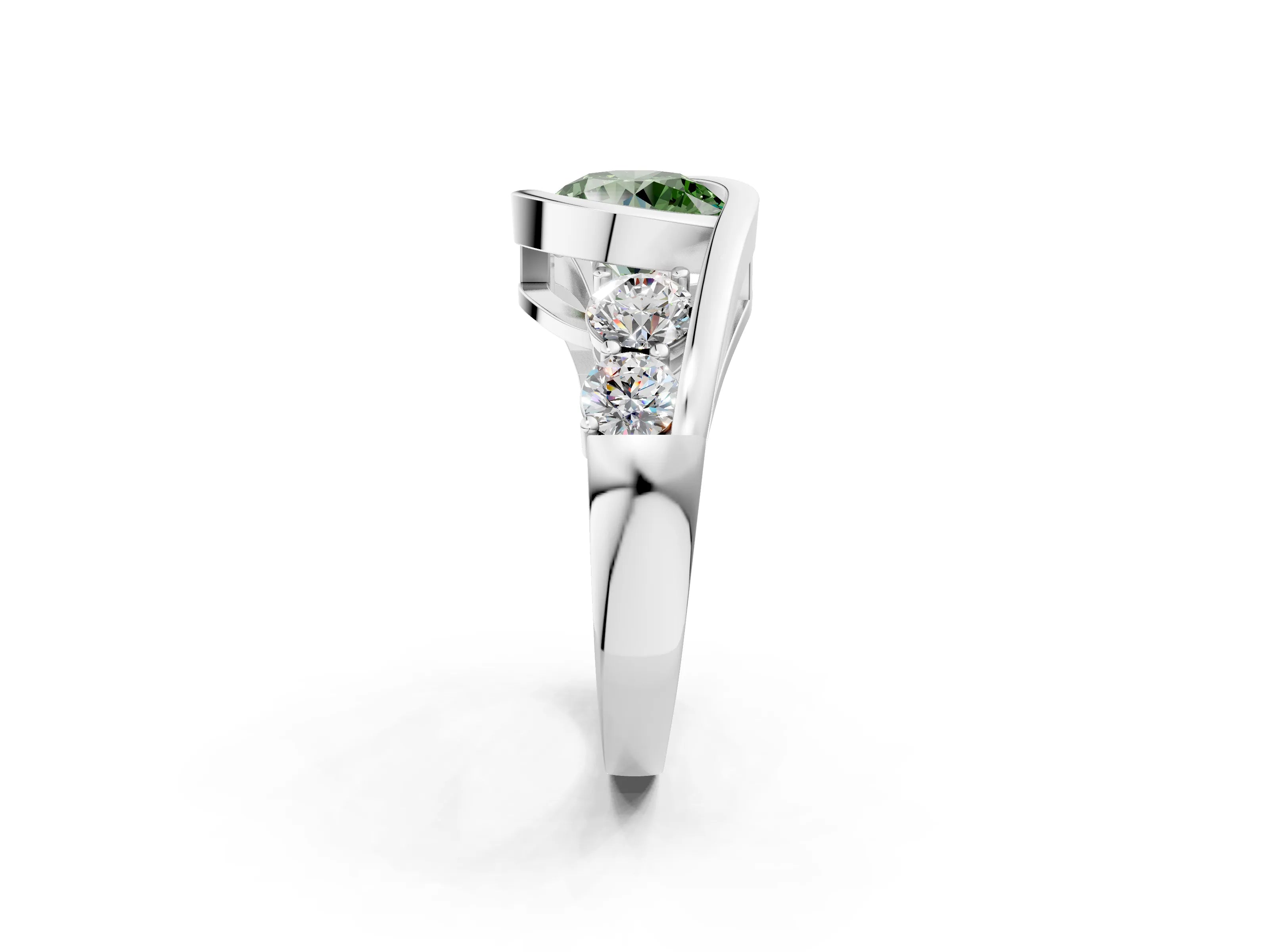 White gold Bezel Set Fancy Green Round Cut Diamond Split Shank Ring_26