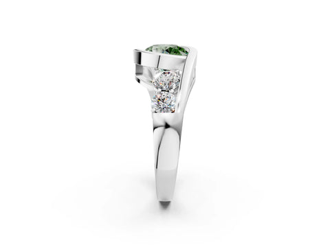 White gold Bezel Set Fancy Green Round Cut Diamond Split Shank Ring_2