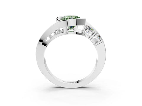 White gold Bezel Set Fancy Green Round Cut Diamond Split Shank Ring_3