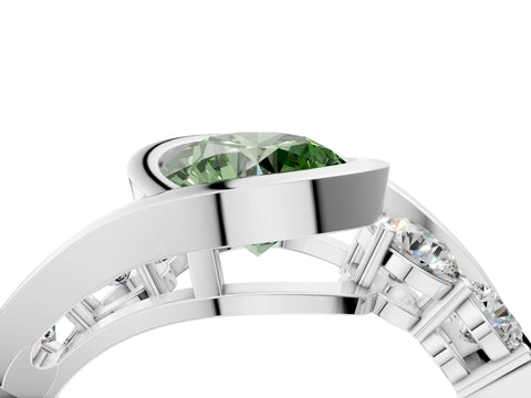 White gold Bezel Set Fancy Green Round Cut Diamond Split Shank Ring_4