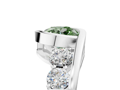 White gold Bezel Set Fancy Green Round Cut Diamond Split Shank Ring_5