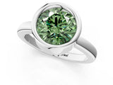 White gold Bezel Set Fancy Green Round Cut Solitaire Engagement Ring with Classic Band_1