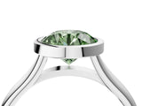 White gold Bezel Set Fancy Green Round  Cut Solitaire Ring with Tapered Band 4