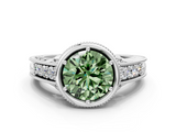 White gold Bezel Set Fancy Green Round  Diamond Milgrain Pave Engagement Ring_33