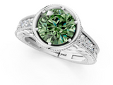 White gold Bezel Set Fancy Green Round  Diamond Milgrain Pave Engagement Ring_34