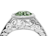White gold Bezel Set Fancy Green Round  Diamond Milgrain Pave Engagement Ring_37