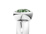White gold Bezel Set Fancy Green Round  Solitaire Ring with Wide Band
