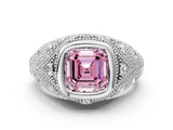 White gold Bezel Set Fancy Pink Asscher Cut Diamond Milgrain Band Ring