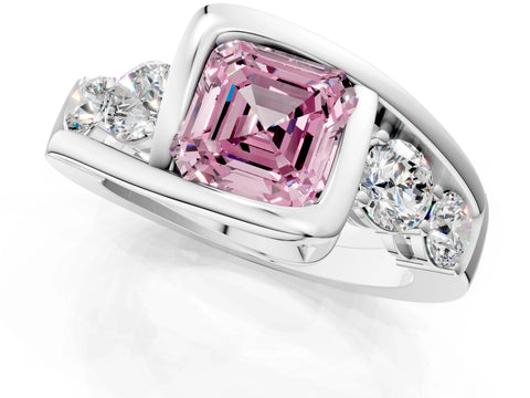 White gold Bezel Set Fancy Pink Asscher Cut Diamond Split Shank Ring_1