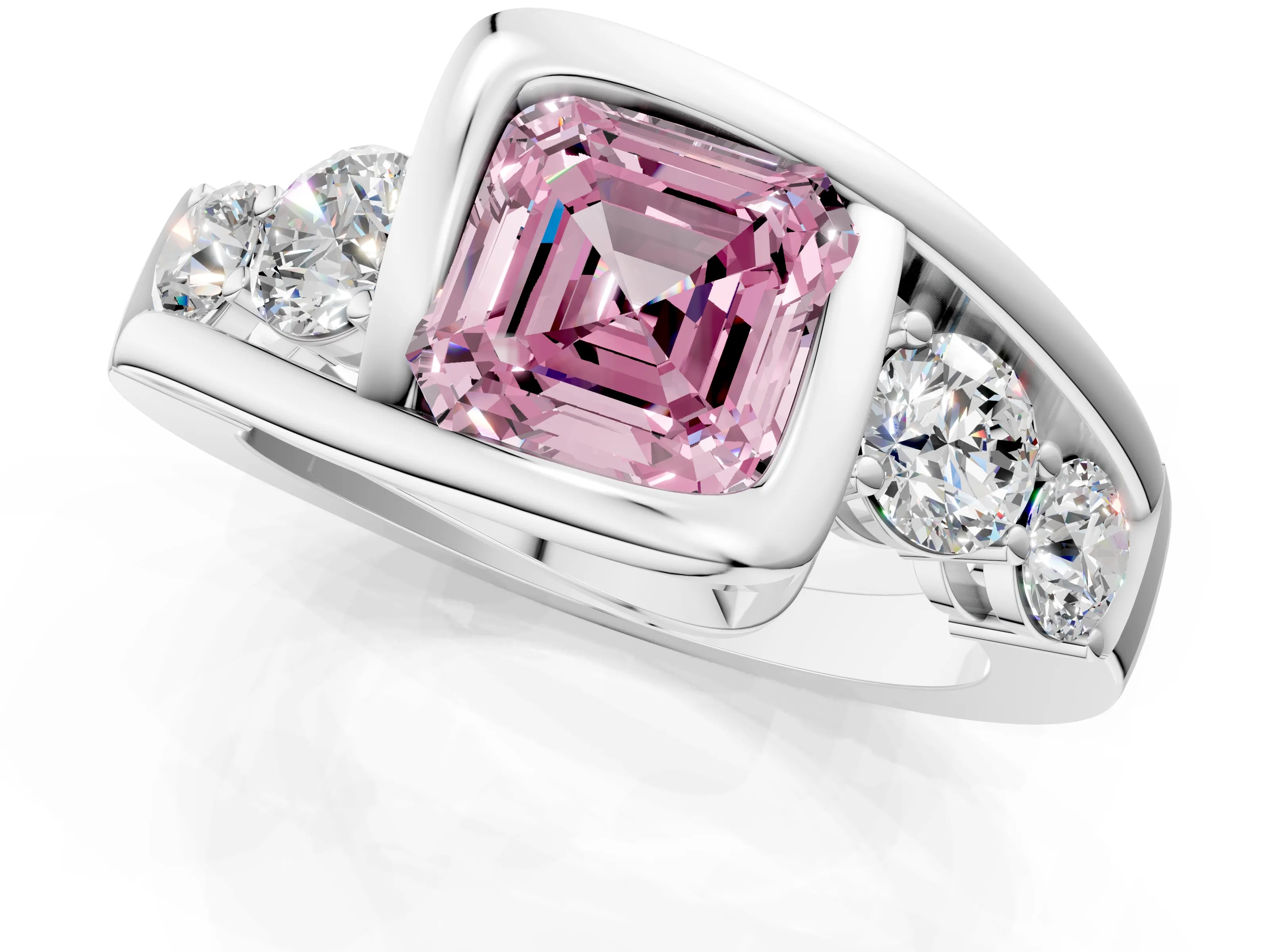 White gold Bezel Set Fancy Pink Asscher Cut Diamond Split Shank Ring_1