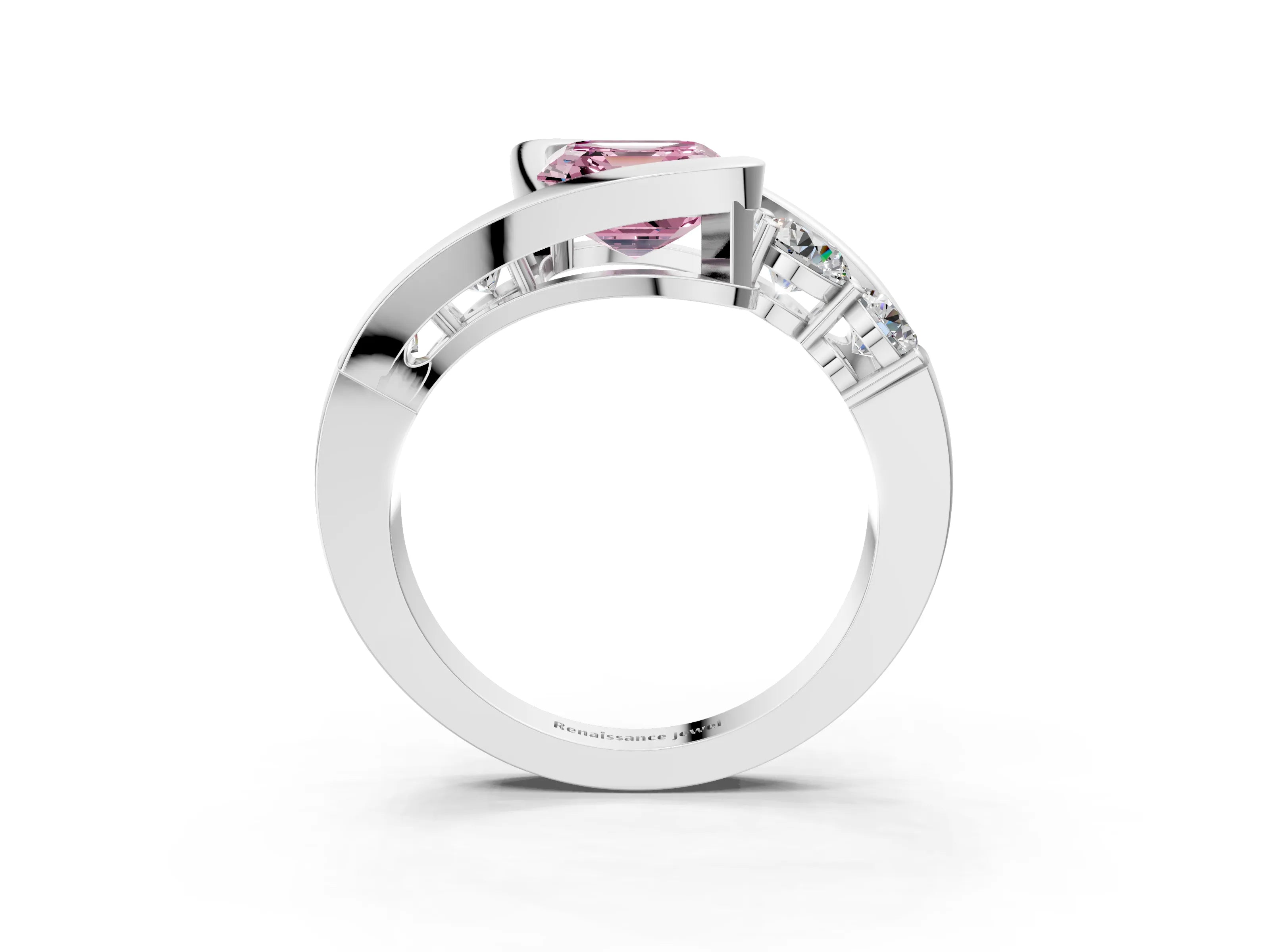White gold Bezel Set Fancy Pink Asscher Cut Diamond Split Shank Ring_3