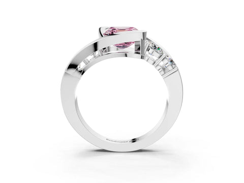 White gold Bezel Set Fancy Pink Asscher Cut Diamond Split Shank Ring_3