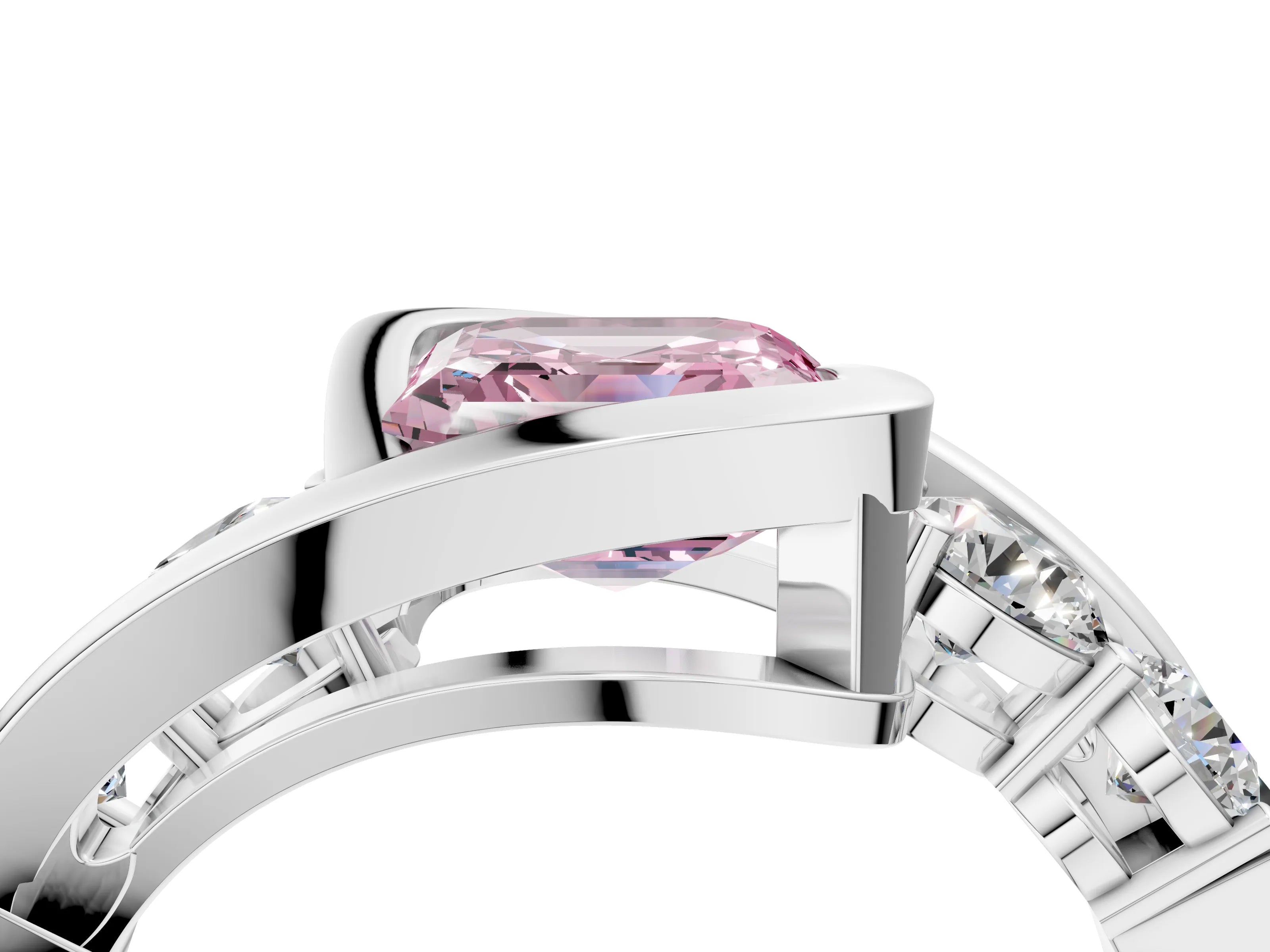 White gold Bezel Set Fancy Pink Asscher Cut Diamond Split Shank Ring_4