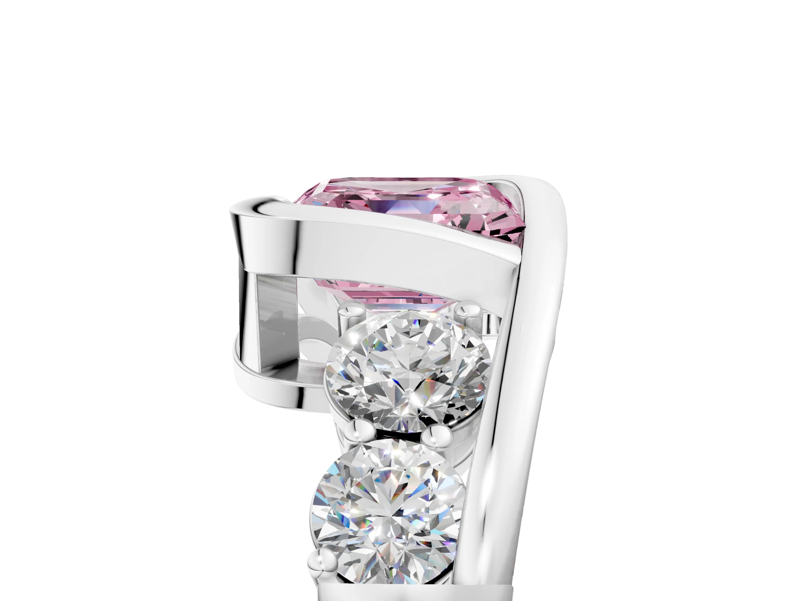 White gold Bezel Set Fancy Pink Asscher Cut Diamond Split Shank Ring_5
