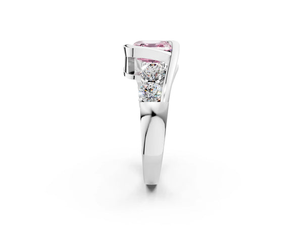 Platinum Asscher Cut Bezel Bypass Engagement Ring Setting for Fancy Pink Center