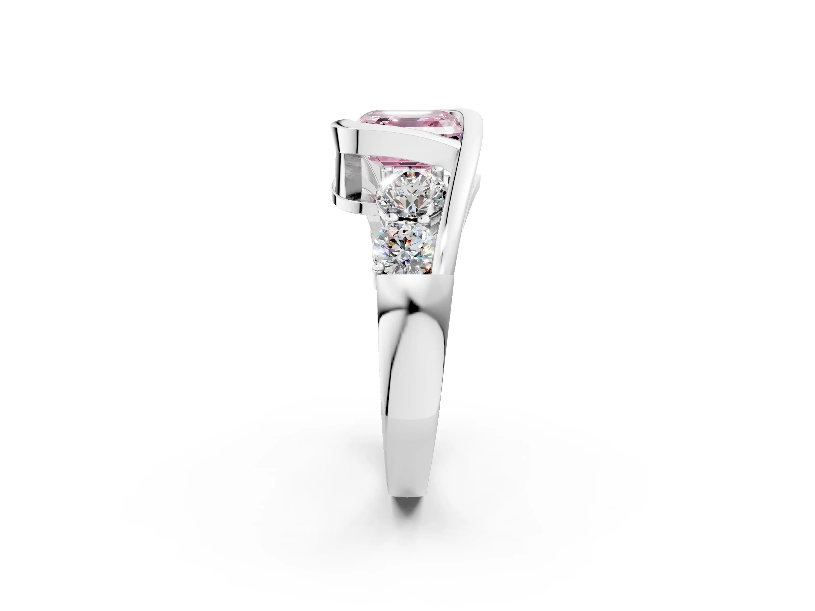 White gold Bezel Set Fancy Pink Asscher Cut Diamond Split Shank Ring_50