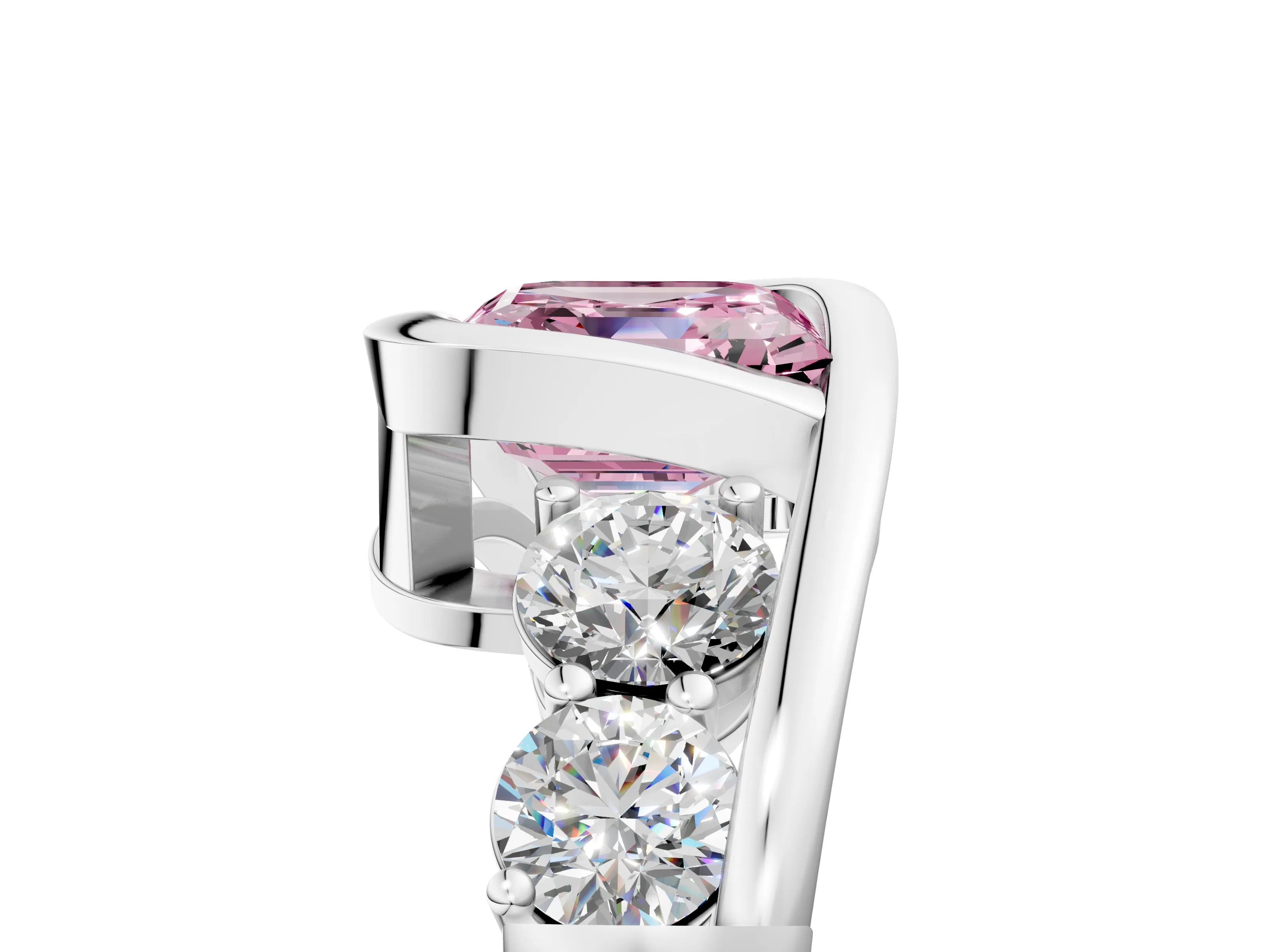 White gold Bezel Set Fancy Pink Asscher Cut Diamond Split Shank Ring_53